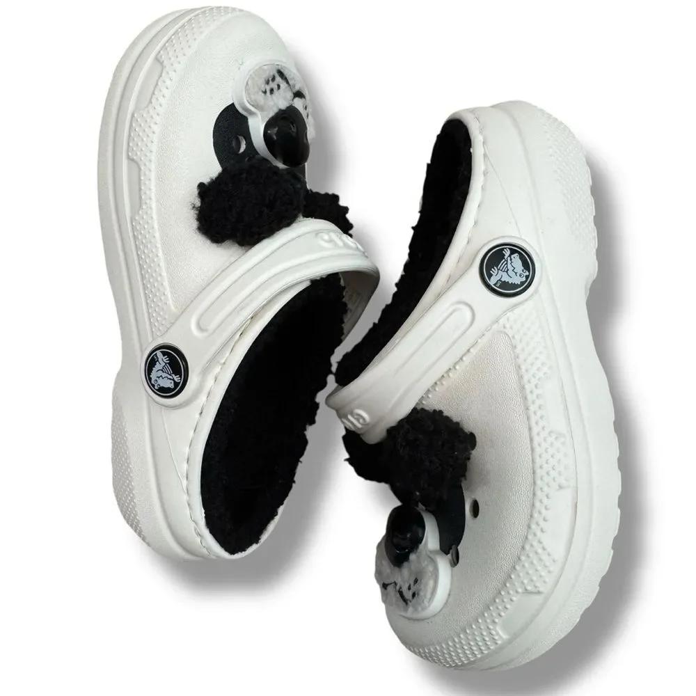 Crocs Kids Panda Fuzzy Lined Clogs 10C Cozy Core Cute Slip On Unisex